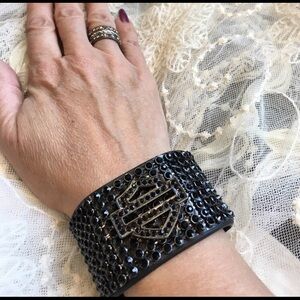 Harley Davidson Leather/Crystal Cuff